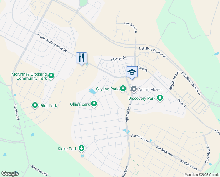 map of restaurants, bars, coffee shops, grocery stores, and more near 7880 Hillock Terrace in Austin