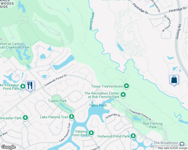map of restaurants, bars, coffee shops, grocery stores, and more near 14 Sandwell Place in Spring