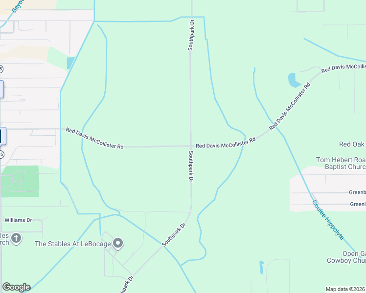 map of restaurants, bars, coffee shops, grocery stores, and more near Red Davis McCollister Road in Lake Charles
