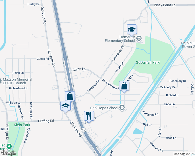 map of restaurants, bars, coffee shops, grocery stores, and more near 7775 Lawrence Drive in Beaumont