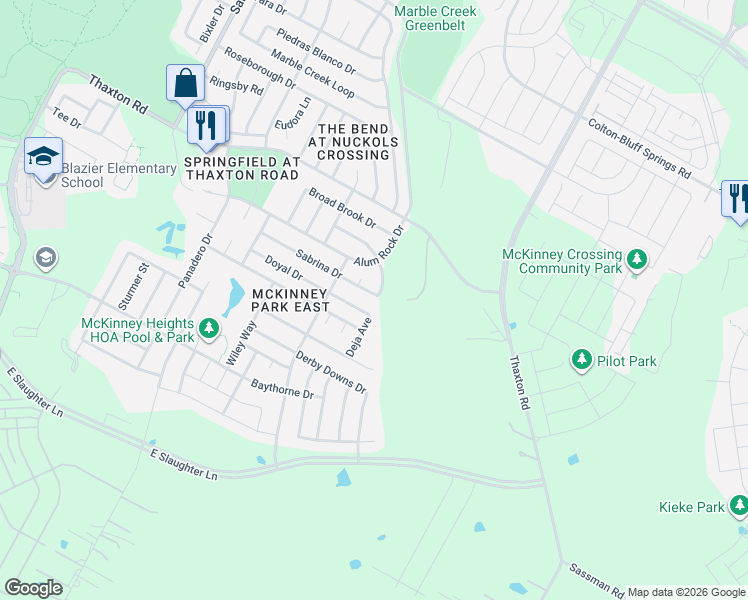 map of restaurants, bars, coffee shops, grocery stores, and more near 8501 Deja Avenue in Austin