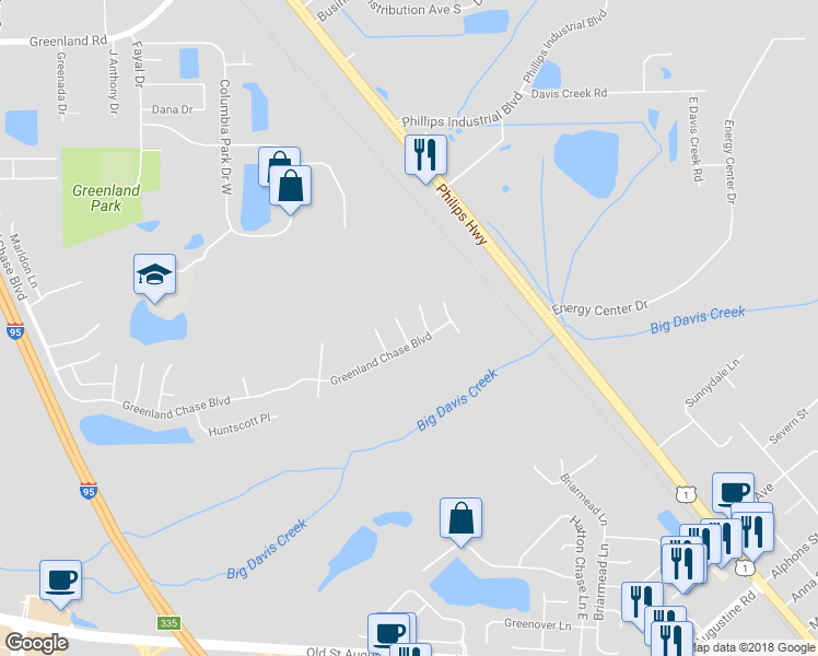 map of restaurants, bars, coffee shops, grocery stores, and more near 12194 Hazelmoor Court in Jacksonville