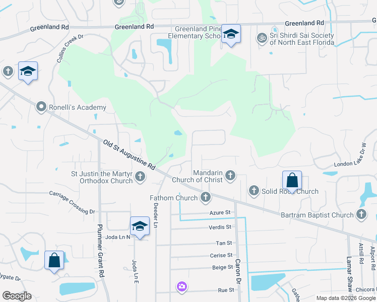 map of restaurants, bars, coffee shops, grocery stores, and more near 12142 Deeder Lane in Jacksonville