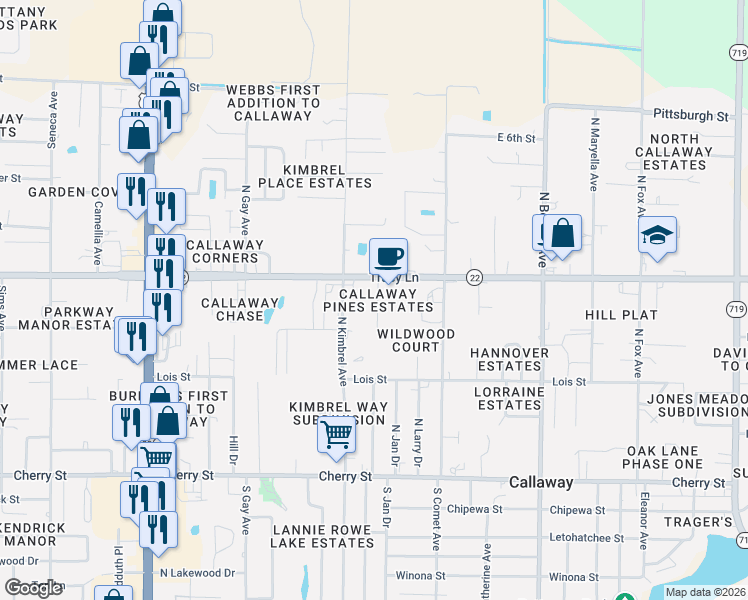 map of restaurants, bars, coffee shops, grocery stores, and more near 266 North Charlene Drive in Panama City
