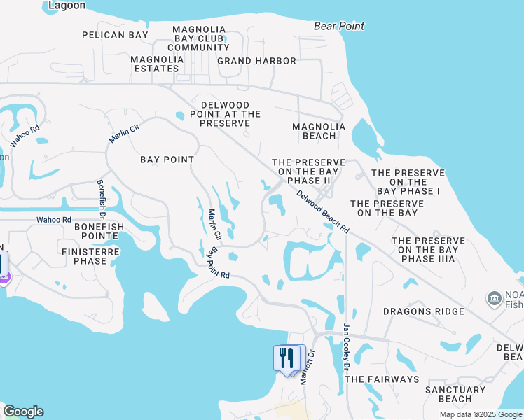 map of restaurants, bars, coffee shops, grocery stores, and more near 4300 Bay Point Road in Panama City Beach