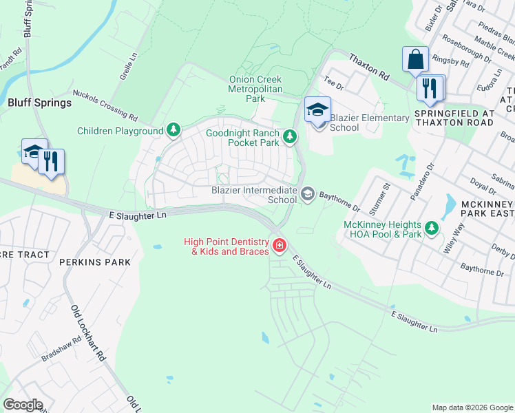 map of restaurants, bars, coffee shops, grocery stores, and more near 9015 Cattle Baron Path in Austin