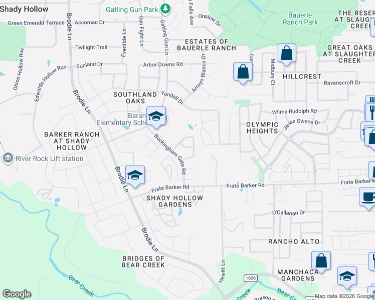 map of restaurants, bars, coffee shops, grocery stores, and more near 11916 Battle Bridge Drive in Austin