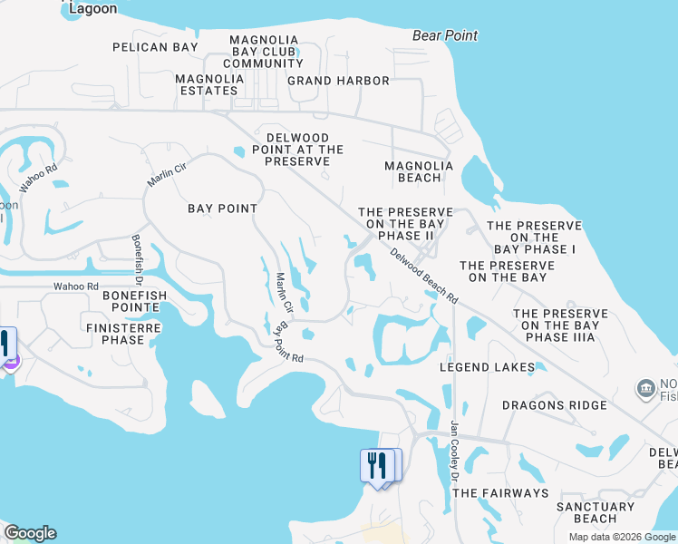 map of restaurants, bars, coffee shops, grocery stores, and more near 4300 Bay Point Road in Panama City Beach