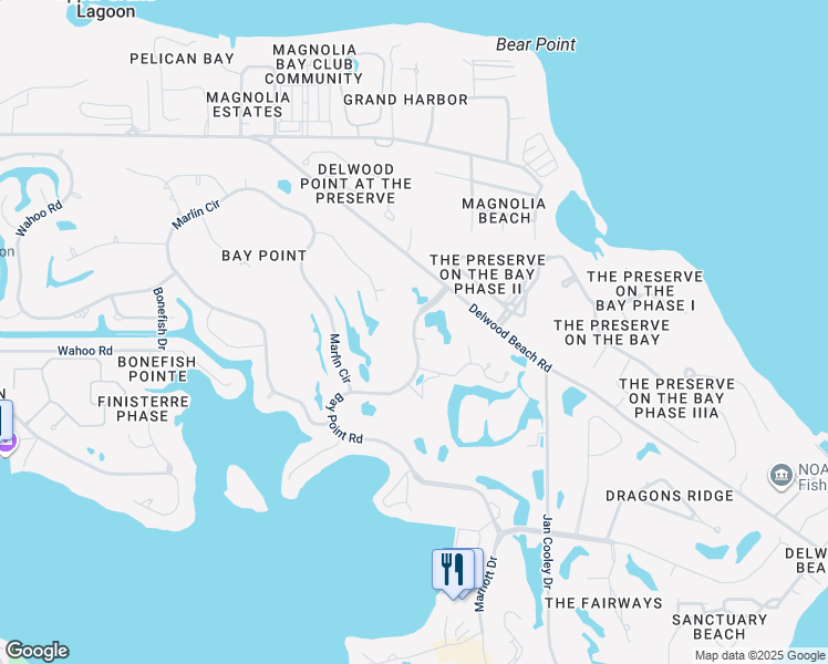 map of restaurants, bars, coffee shops, grocery stores, and more near 4300 Bay Point Road in Panama City Beach