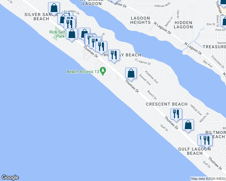 map of restaurants, bars, coffee shops, grocery stores, and more near 6609 Thomas Dr in Panama City Beach