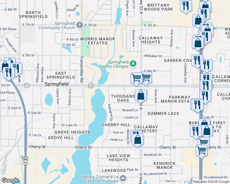 map of restaurants, bars, coffee shops, grocery stores, and more near 4706 Florida 22 in Panama City