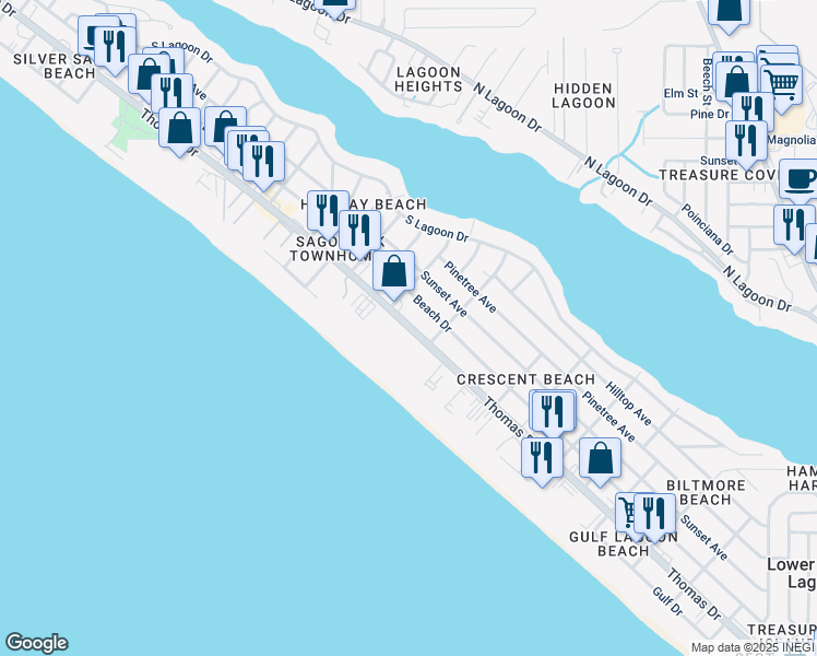 map of restaurants, bars, coffee shops, grocery stores, and more near 6506 Thomas Drive in Panama City Beach