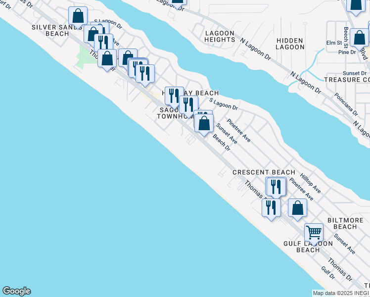 map of restaurants, bars, coffee shops, grocery stores, and more near 6609 Thomas Drive in Panama City Beach