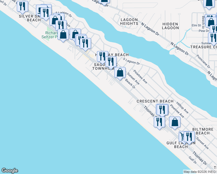 map of restaurants, bars, coffee shops, grocery stores, and more near 6609 Thomas Drive in Panama City Beach
