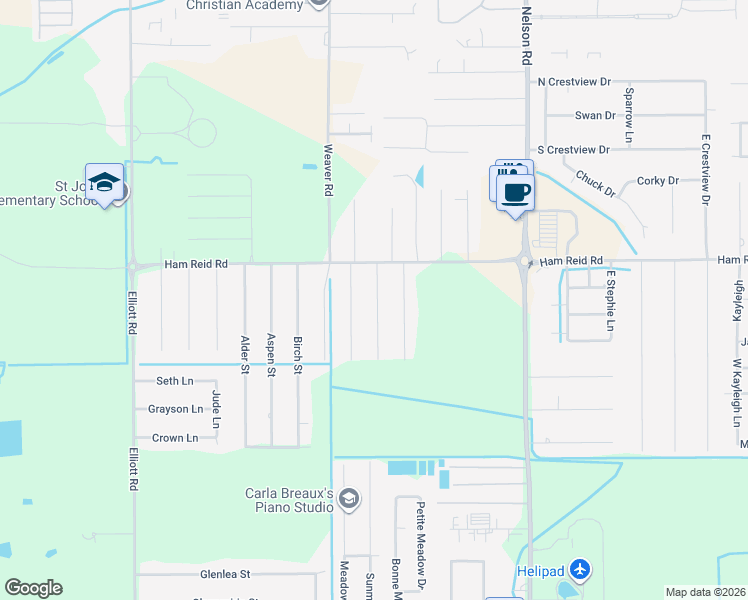 map of restaurants, bars, coffee shops, grocery stores, and more near 5710 Spruce Street in Lake Charles