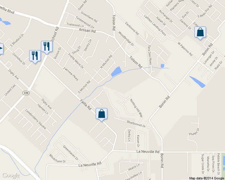map of restaurants, bars, coffee shops, grocery stores, and more near 121 Billingford Drive in Lafayette