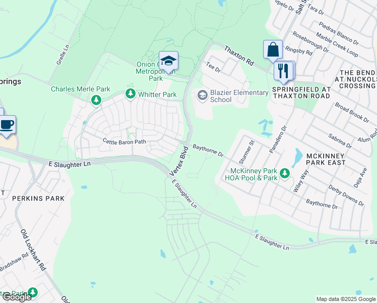 map of restaurants, bars, coffee shops, grocery stores, and more near 8801 Vertex Boulevard in Austin