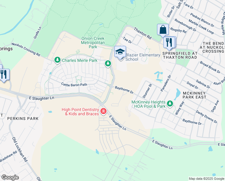 map of restaurants, bars, coffee shops, grocery stores, and more near 8801 Vertex Boulevard in Austin