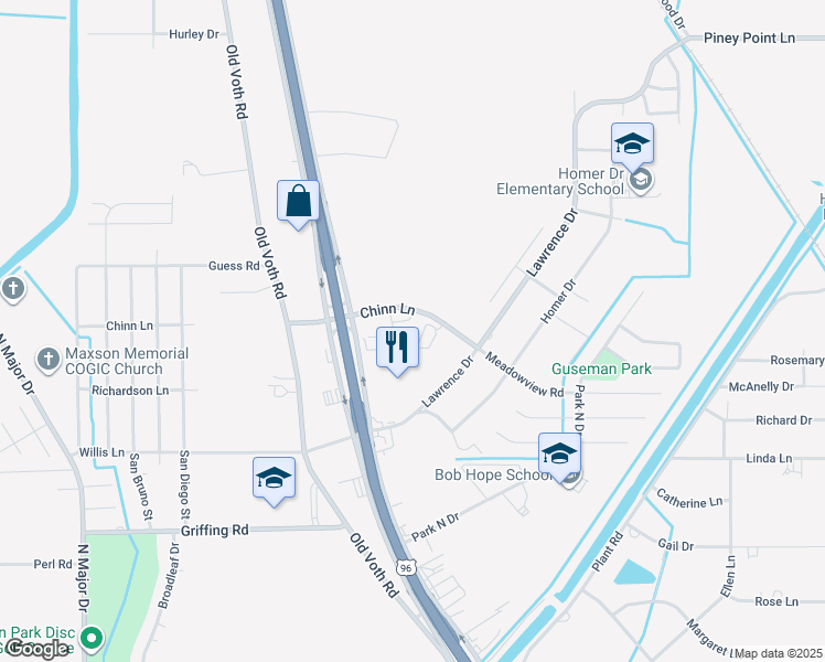 map of restaurants, bars, coffee shops, grocery stores, and more near 6355 Chinn Lane in Beaumont