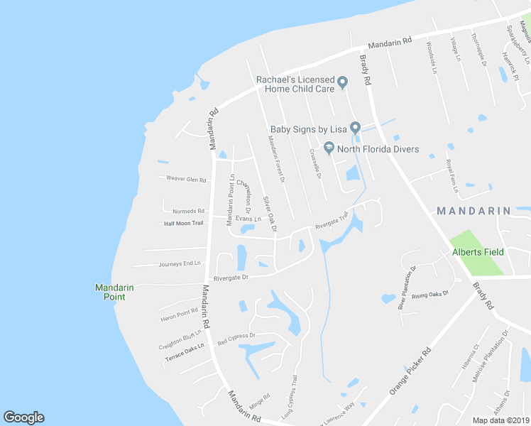 map of restaurants, bars, coffee shops, grocery stores, and more near 13036 Silver Oak Drive in Jacksonville