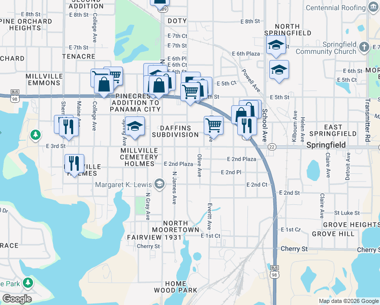 map of restaurants, bars, coffee shops, grocery stores, and more near 240 Kraft Avenue in Panama City