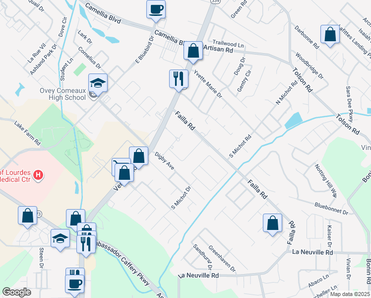 map of restaurants, bars, coffee shops, grocery stores, and more near 114-172 Failla Road in Lafayette