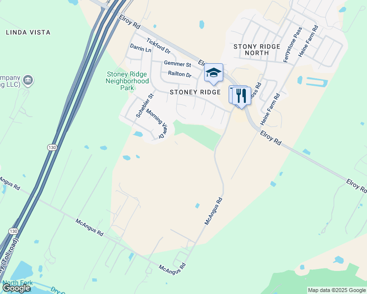 map of restaurants, bars, coffee shops, grocery stores, and more near 11832 Morning View Drive in Del Valle