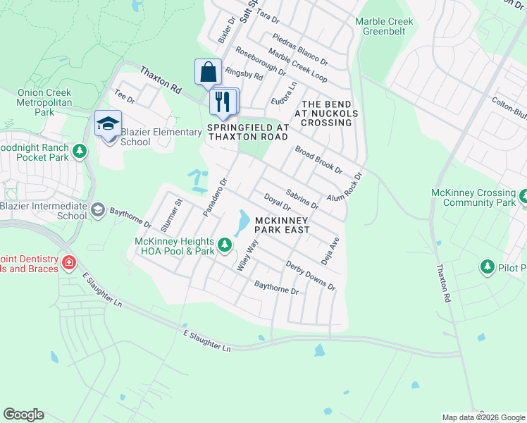 map of restaurants, bars, coffee shops, grocery stores, and more near 6641 Doyal Drive in Austin