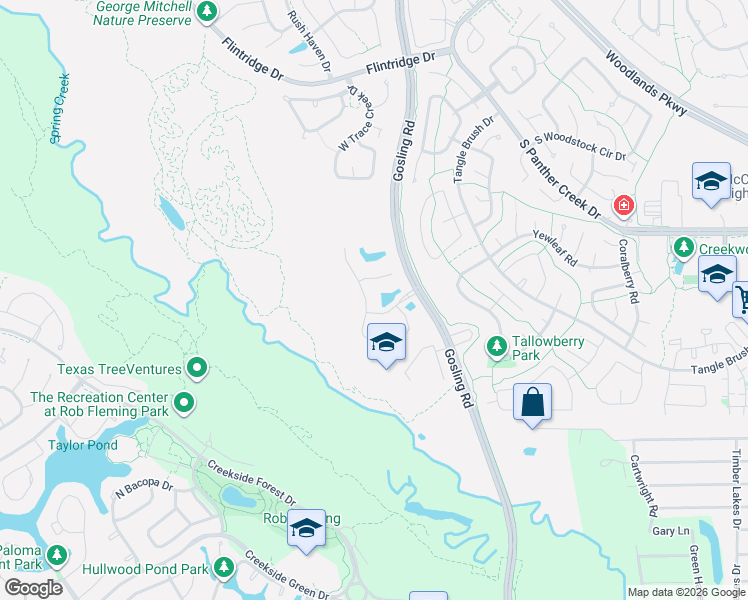 map of restaurants, bars, coffee shops, grocery stores, and more near 86 Simon Lake Lane in Spring