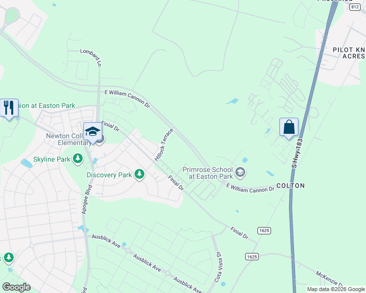 map of restaurants, bars, coffee shops, grocery stores, and more near 8102-8476 Colton-Bluff Springs Road in Austin