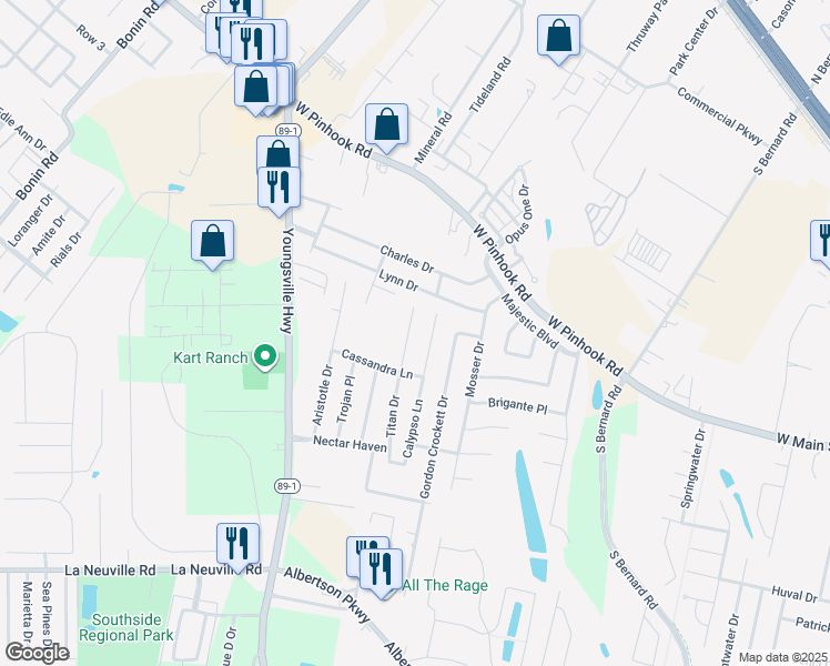 map of restaurants, bars, coffee shops, grocery stores, and more near 314 Titan Drive in Lafayette