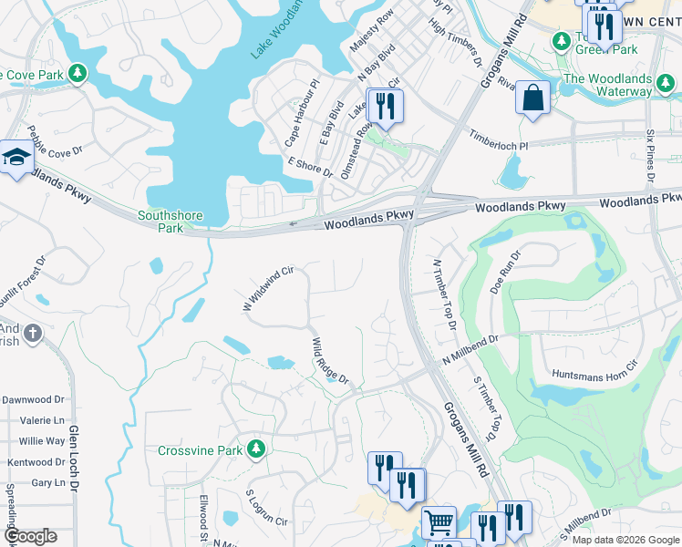 map of restaurants, bars, coffee shops, grocery stores, and more near 10406 Treeridge Place in Spring