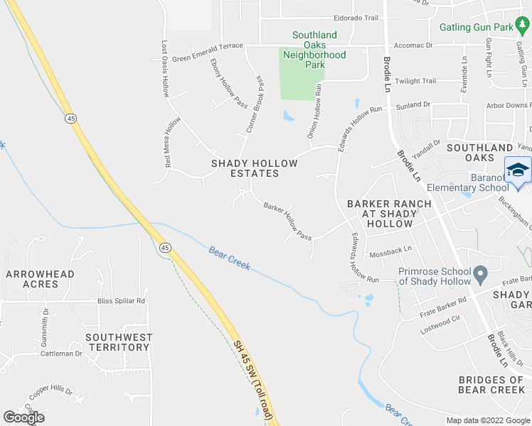 map of restaurants, bars, coffee shops, grocery stores, and more near 3313 Barker Hollow Pass in Austin