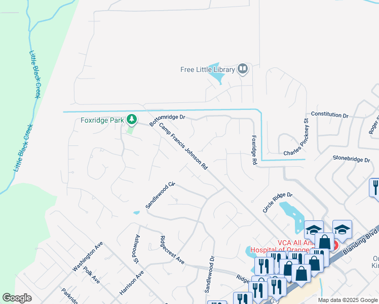 map of restaurants, bars, coffee shops, grocery stores, and more near 944 Camp Francis Johnson Road in Orange Park