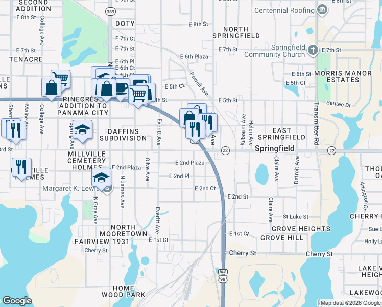 map of restaurants, bars, coffee shops, grocery stores, and more near 3208 East 3rd Street in Panama City