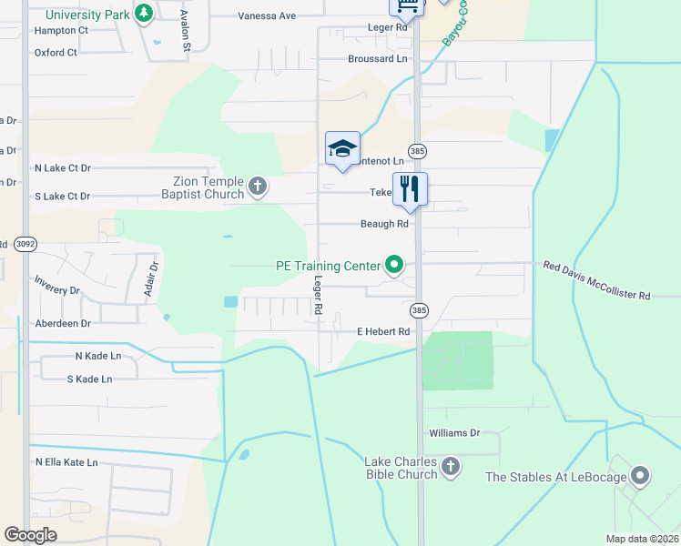 map of restaurants, bars, coffee shops, grocery stores, and more near 316 Arabie Rd in Lake Charles