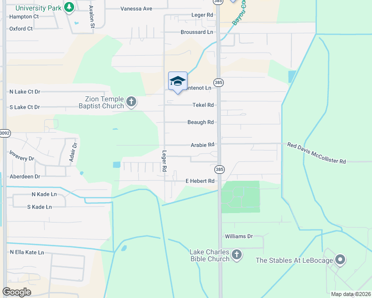 map of restaurants, bars, coffee shops, grocery stores, and more near 412 Arabie Road in Lake Charles
