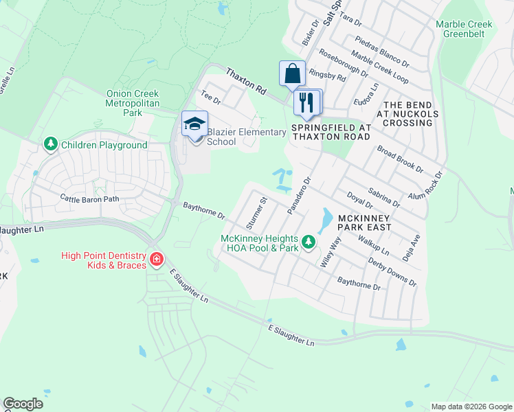 map of restaurants, bars, coffee shops, grocery stores, and more near 8612 Sturmer Street in Austin