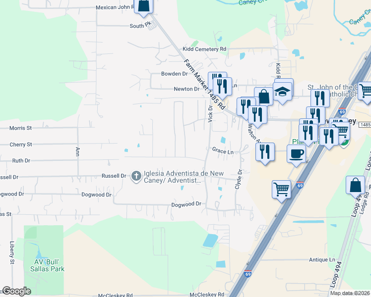 map of restaurants, bars, coffee shops, grocery stores, and more near 20194 Rebecca Lane in New Caney