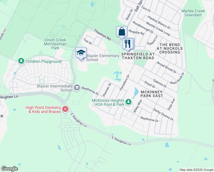 map of restaurants, bars, coffee shops, grocery stores, and more near 8612 Sturmer Street in Austin