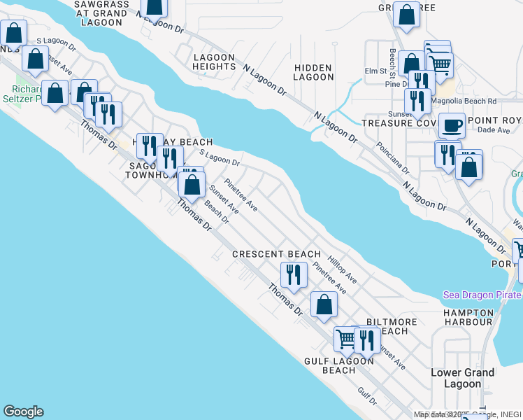 map of restaurants, bars, coffee shops, grocery stores, and more near 6304 Pinetree Avenue in Panama City