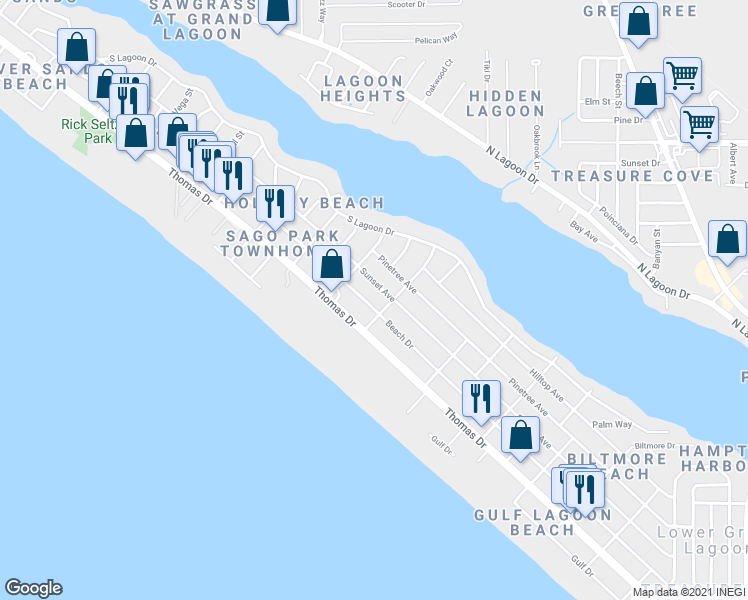 map of restaurants, bars, coffee shops, grocery stores, and more near 6414 Beach Drive in Panama City