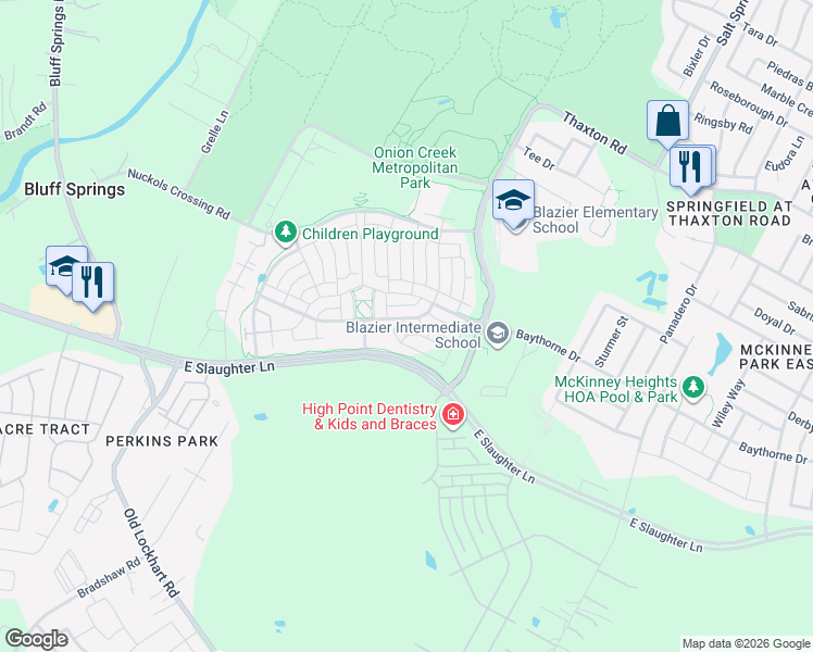 map of restaurants, bars, coffee shops, grocery stores, and more near 9020 Cattle Baron Path in Austin
