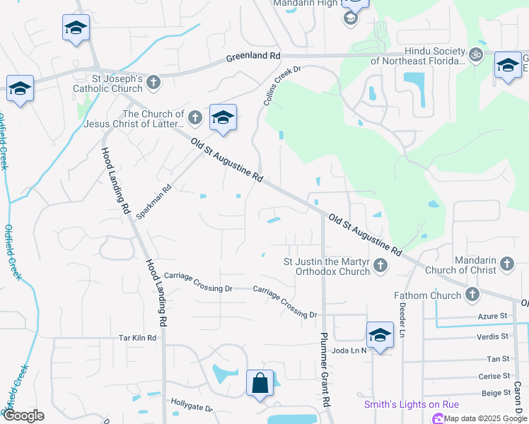 map of restaurants, bars, coffee shops, grocery stores, and more near 4578 Silverthorn Drive in Jacksonville