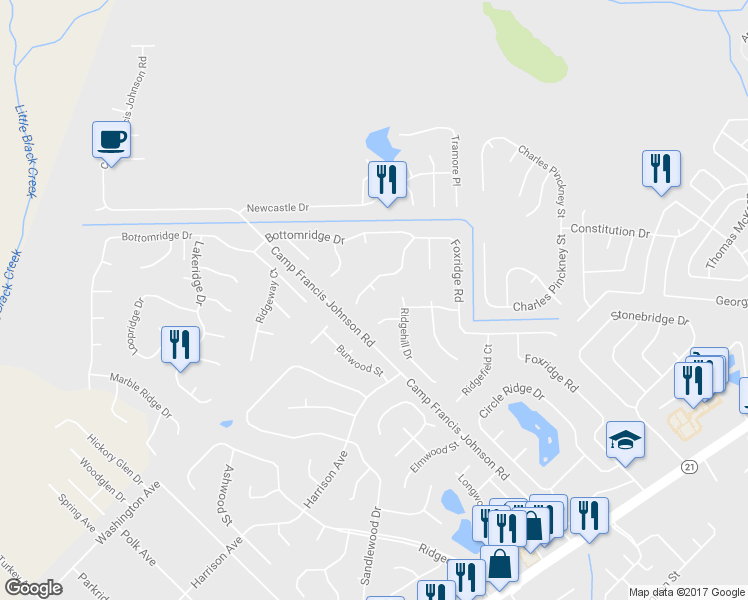 map of restaurants, bars, coffee shops, grocery stores, and more near 304 Littleridge Court in Orange Park