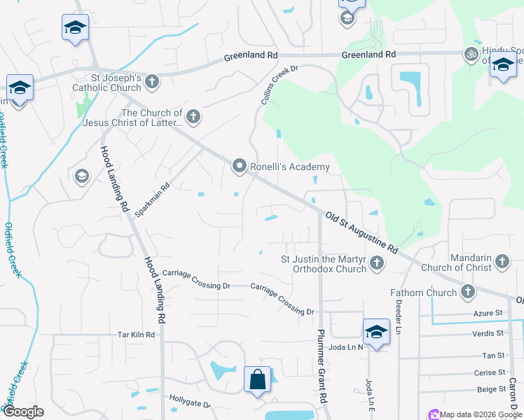 map of restaurants, bars, coffee shops, grocery stores, and more near 4578 Silverthorn Drive in Jacksonville