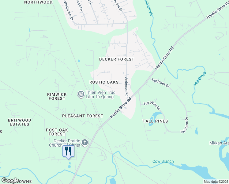 map of restaurants, bars, coffee shops, grocery stores, and more near 26320 Pin Oak Drive in Magnolia