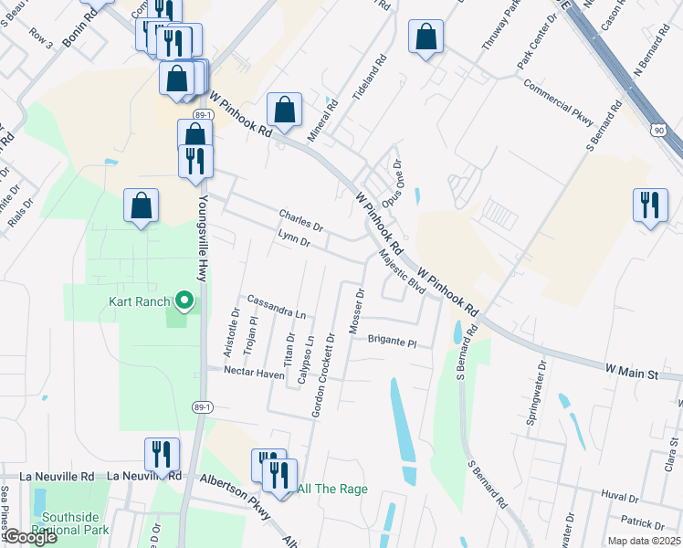 map of restaurants, bars, coffee shops, grocery stores, and more near 116 Gordon Crockett Drive in Lafayette