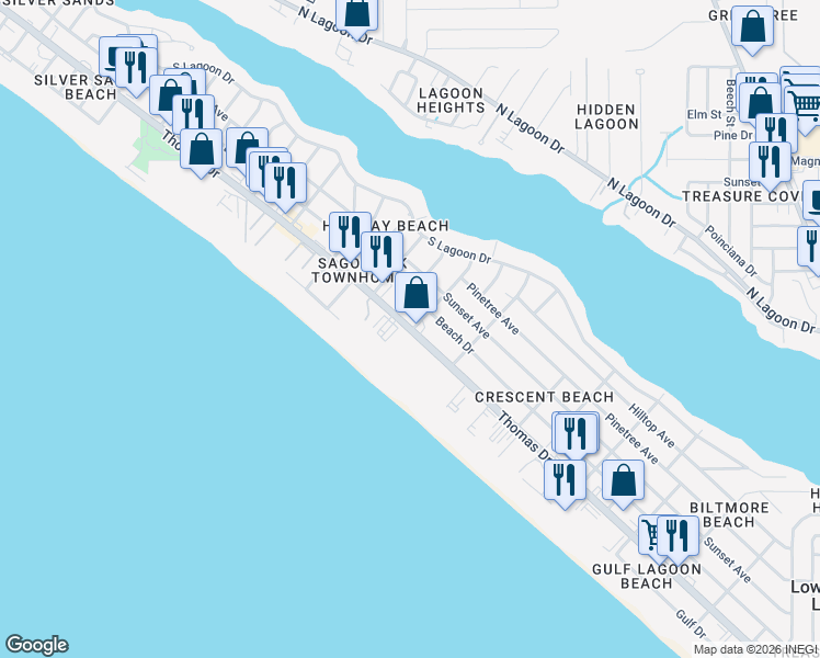 map of restaurants, bars, coffee shops, grocery stores, and more near 6506 Thomas Drive in Panama City Beach