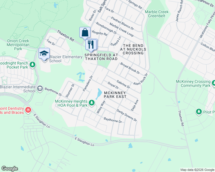 map of restaurants, bars, coffee shops, grocery stores, and more near 6641 Doyal Drive in Austin